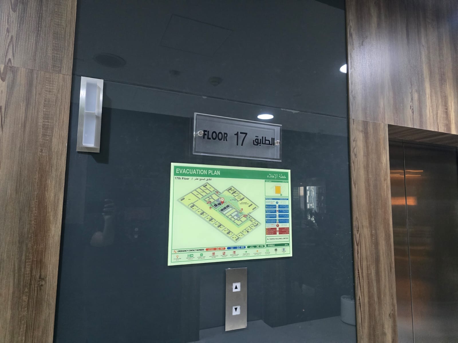 Emergency exit plan installed in a Dubai hotel
