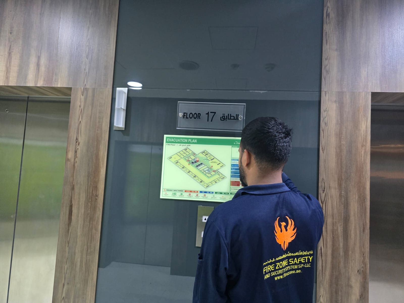 Fire escape route map installed in a UAE building