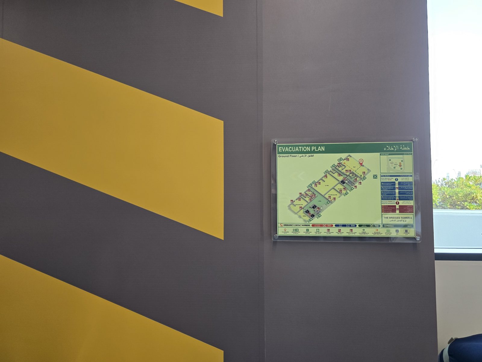 Ground-floor evacuation plan at The Bridges Tower 6, Al Reem Island, Abu Dhabi